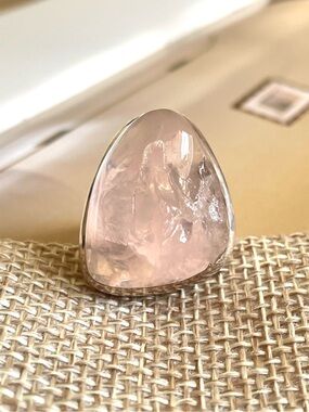 925 Sterling Silver Rose Quartz Statement Ring – Ultimate Luxury, US: 6